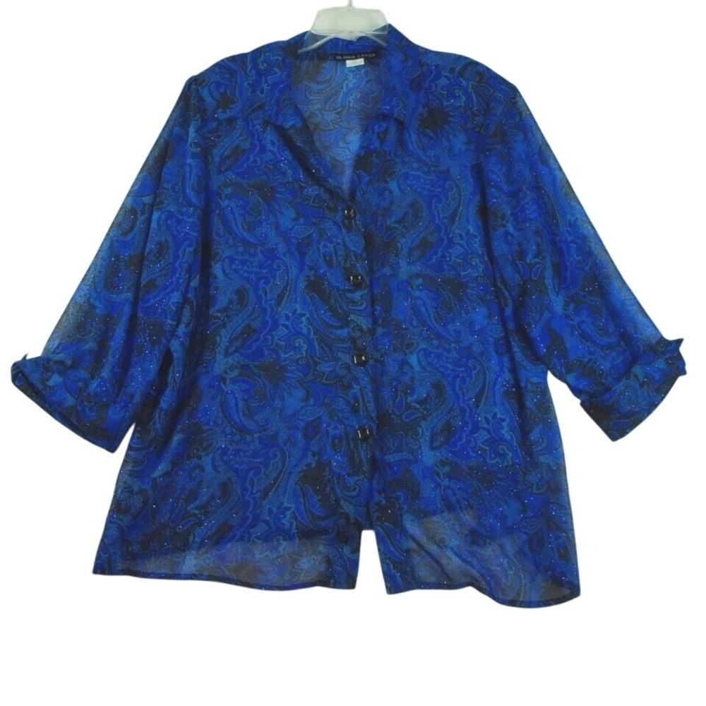 Gloria Lance Women Blouse 3/4 Sleeve Blue With Glitter Size 3X 100% Polyester